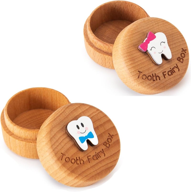 Malihome Tooth Fairy Box for Girls and Boys Wooden Cute Tooth Box with 3D Tooth, Lost Teeth Storage for Kids, Dropped Tooth Keepsake Box Gift (Pink and Blue) - Image 1